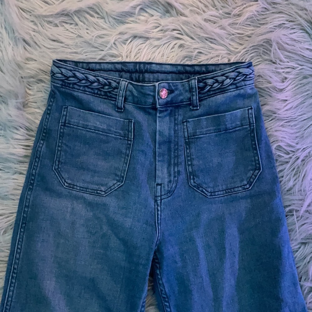 High-Waisted Flare Jeans with Braid